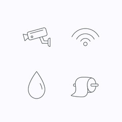 Wi-fi, video monitoring and water drop icons.