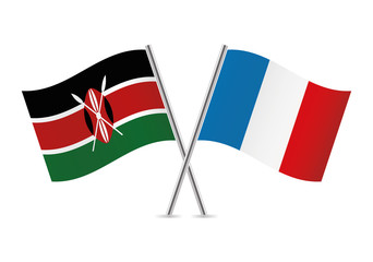 Kenyan and French flags. Vector illustration.