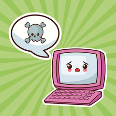 Technology and social media concept represented by kawaii laptop icon. Colorfull and flat illustration.