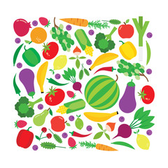 Fruit and vegetable vector square background