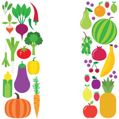 Fruit and vegetable vector background.