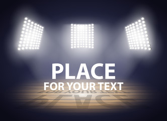 Stadium lights. Three spotlights on a Basketball arena. Vector illustration