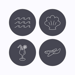 Shell, waves and cocktail icons.
