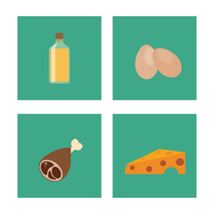 Nutrition and Healthy food concept represented by meat, cheese, egg and oil icon. Colorfull and flat illustration.