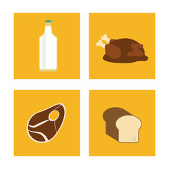 Nutrition and Healthy food concept represented by meat, milk, bread and chicken icon. Colorfull and flat illustration.