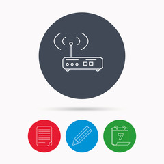 Wi-fi router icon. Wifi wireless internet sign.