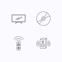 TV remote, sound and DVD disc icons.