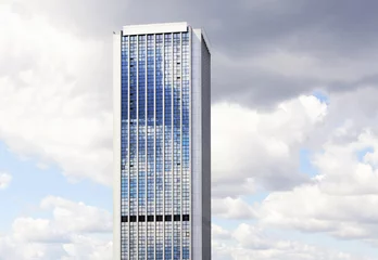Sheer curtains City building Skyscraper on overcast sky