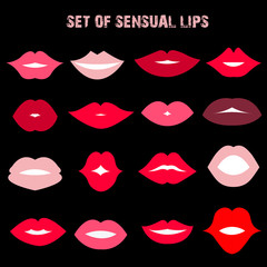 Set of sensual lips. Flat style. Vector illustration.