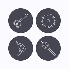 Scissors, drill and repair tools icons.
