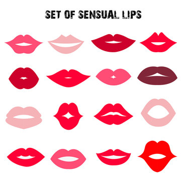 Set of sensual lips. Flat style. Vector illustration.
