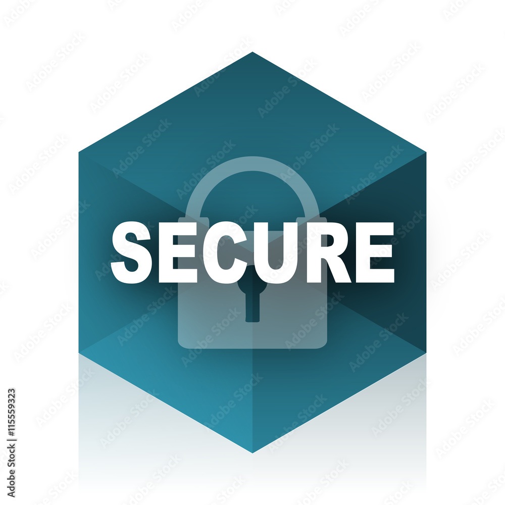 Poster secure blue cube icon, modern design web element