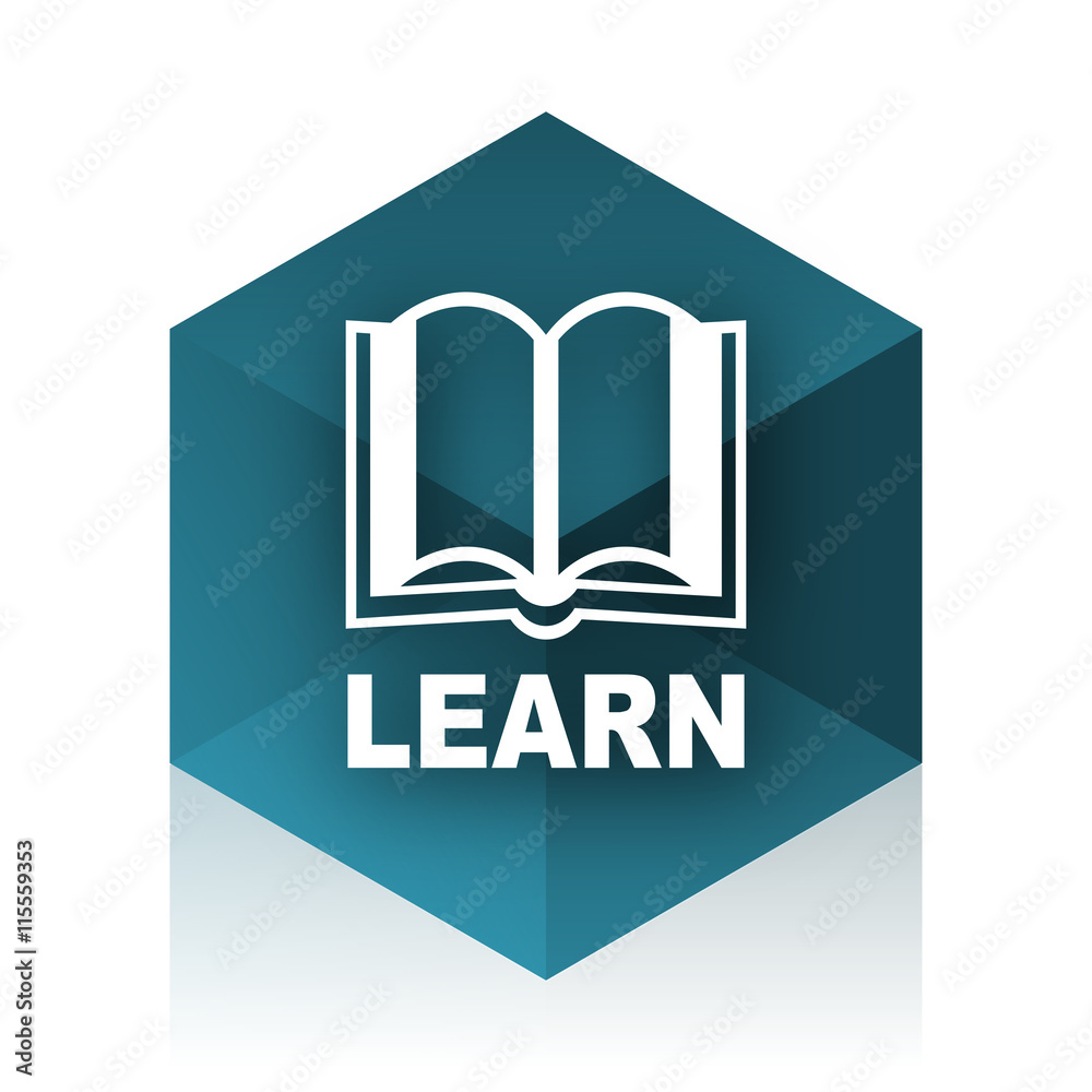 Poster learn blue cube icon, modern design web element