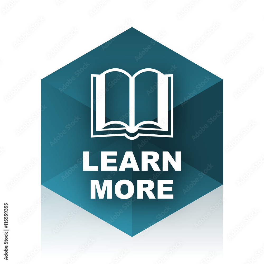 Aufkleber learn more blue cube icon, modern design web element