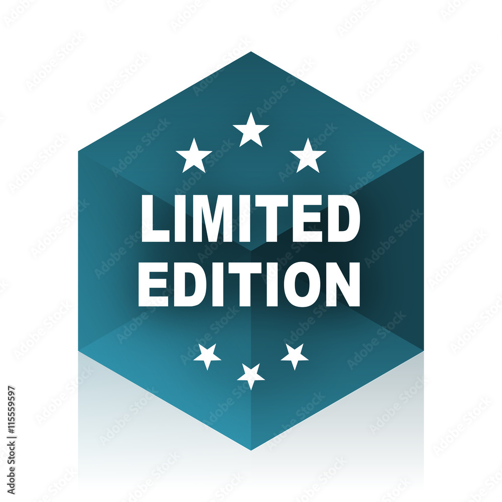 Poster limited edition blue cube icon, modern design web element