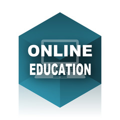 online education blue cube icon, modern design web element