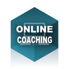online coaching blue cube icon, modern design web element