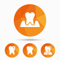 Dental care icons. Caries tooth and implant.
