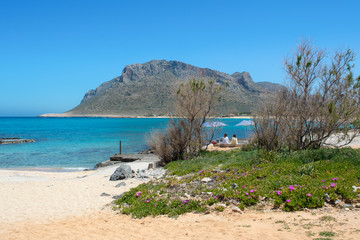 Beautiful tropical beach with turquoise water at Stavros beach. Crete island, Greece.