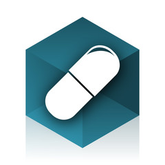 drugs blue cube icon, modern design web element
