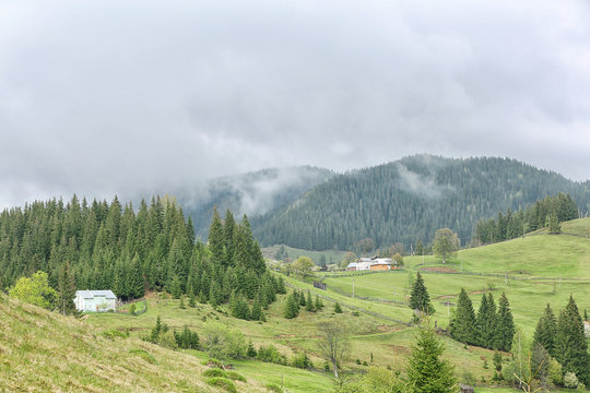 Fototapeta View of foggy mountains