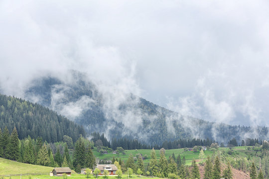 Fototapeta View of foggy mountains