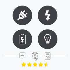 Electric plug sign. Lamp and battery low.