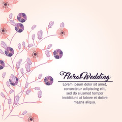 Floral wedding represented by flowers icon over pastel background. Colorfull and painting illustration