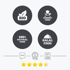 Natural Bio food icons. Halal and Kosher signs.