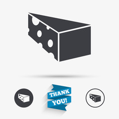 Cheese sign icon. Slice of cheese.
