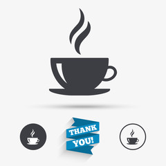 Coffee cup sign icon. Hot coffee button.