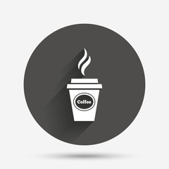 Coffee glass sign icon. Hot coffee button.