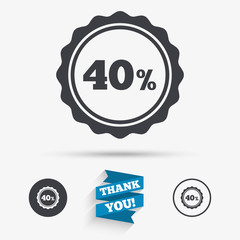 40 percent discount sign icon. Sale symbol.