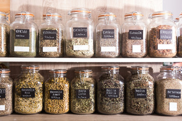 cans with herbs shop