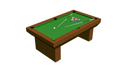 Billiard table, pool game isolated on white background