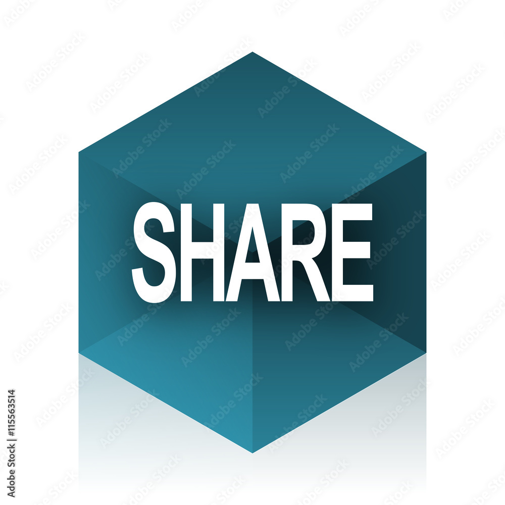 Poster share blue cube icon, modern design web element