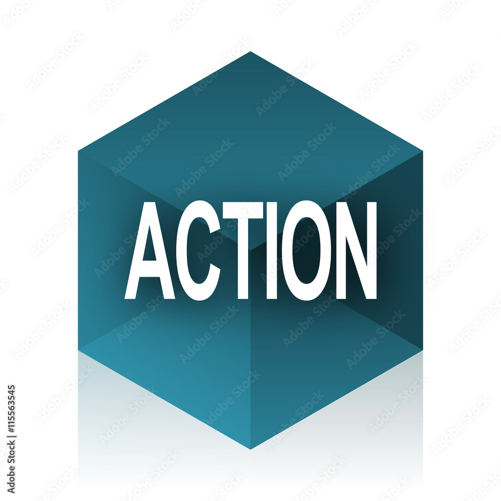 Aufkleber action blue cube icon, modern design web element