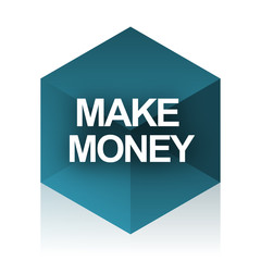 make money blue cube icon, modern design web element