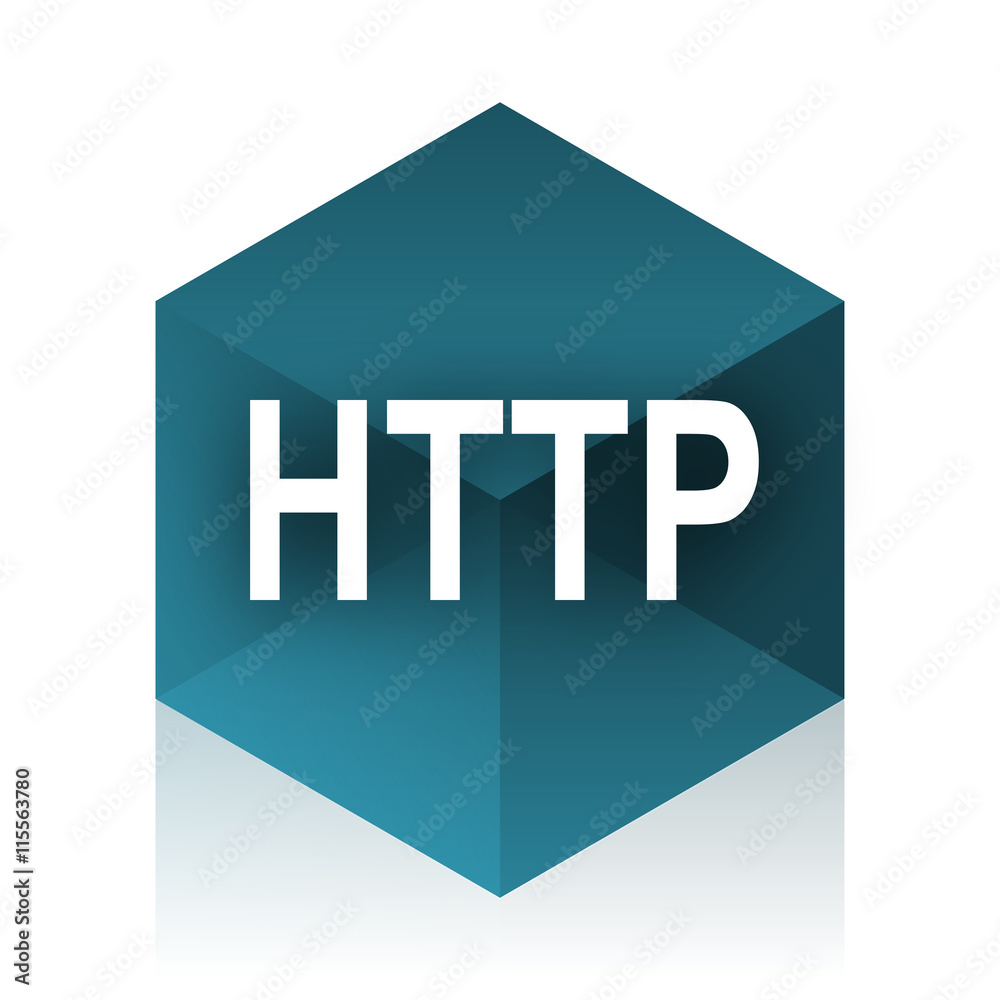 Poster http blue cube icon, modern design web element