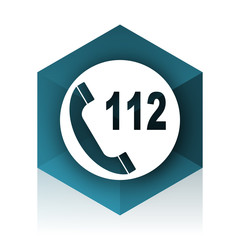 emergency call blue cube icon, modern design web element