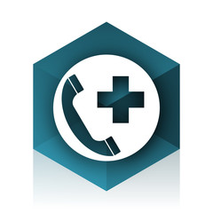 emergency call blue cube icon, modern design web element