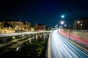 Centralbron and buildings in Galma Stan at night, seen from Ridd