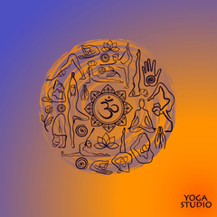 Yoga Positions And Symbols In Circle Shape.