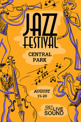 Fototapeta premium Colorful Musical Poster With Jazz Musicians.