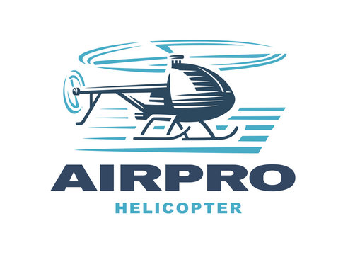 Flying helicopter, logo emblem, light background
