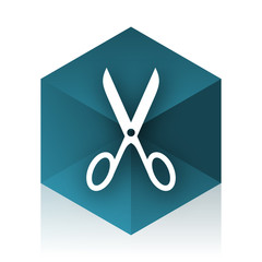 scissors blue cube icon, modern design web element