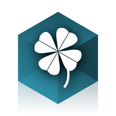 four-leaf clover blue cube icon, modern design web element
