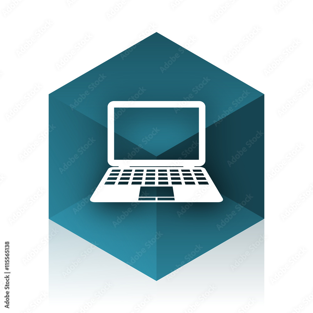 Poster computer blue cube icon, modern design web element