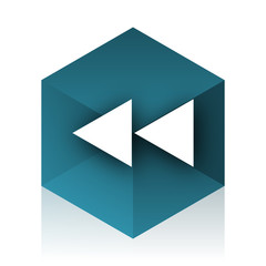 rewind blue cube icon, modern design web element