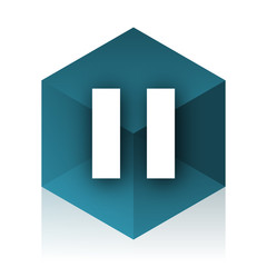 pause blue cube icon, modern design web element